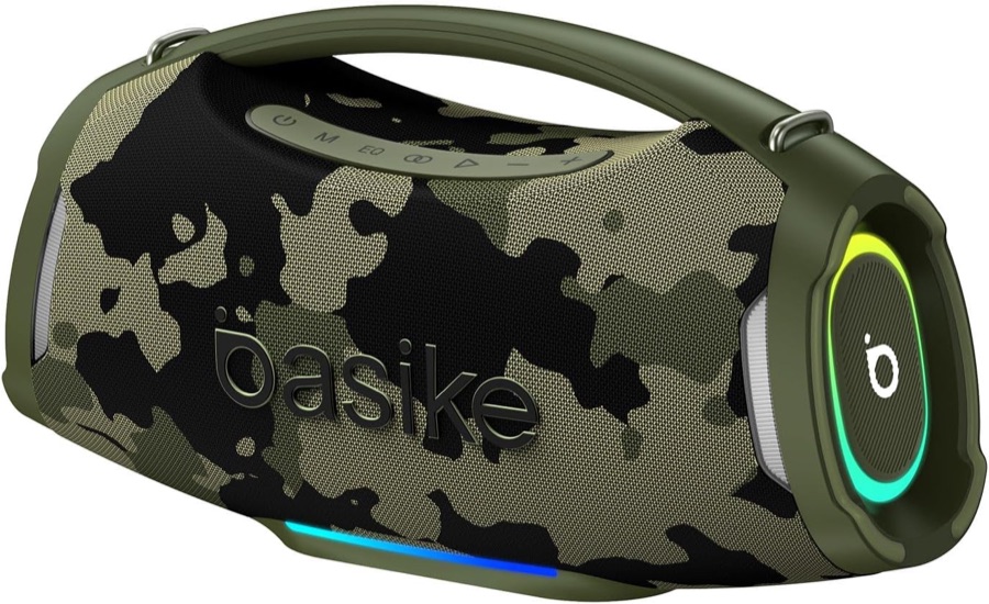 Basike Caixa de Som Estéreo Sem Fio, Boombox 200W, Bluetooth, cor camuflada