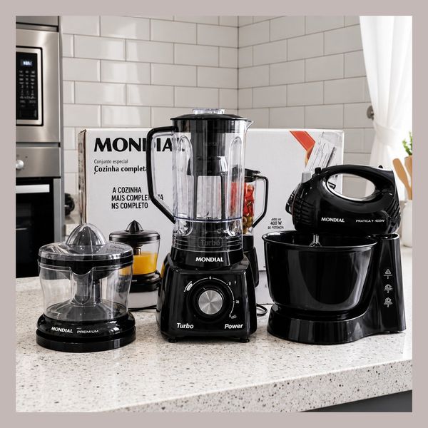 Kit Kt-105-b Mondial Com Liquidificador Batedeira Preto 110v
