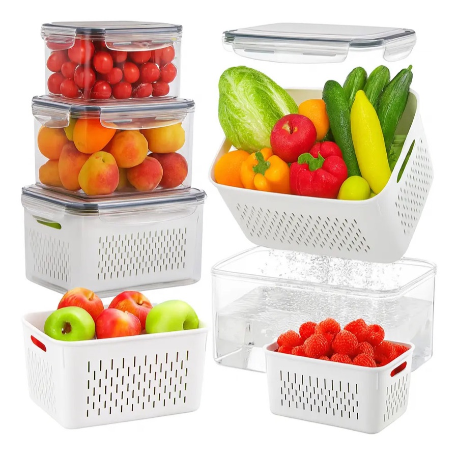 Kit 3 Organizadores Geladeira Alimentos Vegetais Com Tampas Branco