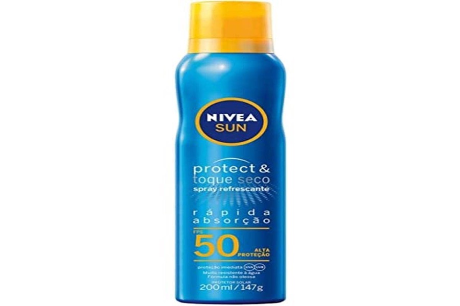 NIVEA SUN Protetor Solar Spray Protect & Toque Seco FPS 50 200ml, Alta Proteção UVA/UVB, Efeito Invisível, Rápida Absorção, Ação Refrescante