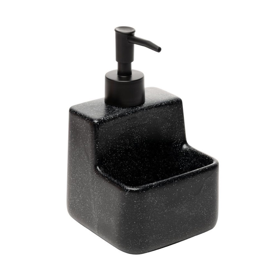 Porta Detergente Líquido com Suporte para Esponja 360ml Lyor Granilite Preto Cerâmica
