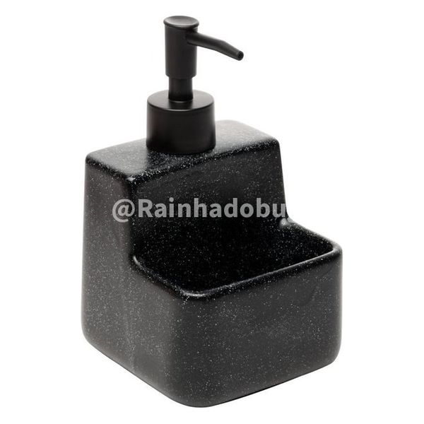 Porta Detergente Líquido com Suporte para Esponja 360ml Lyor Granilite Preto Cerâmica