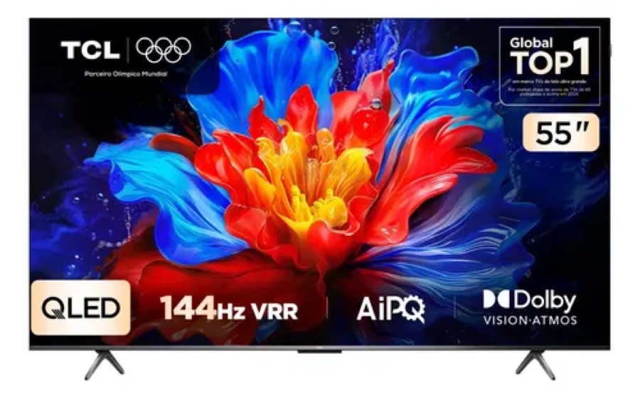 Smart TV TCL 55 Polegadas QLED 4K P8K WiFi Bluetooth Google TV 144Hz HDR10+ Dolby Atmos Vision 55P8K