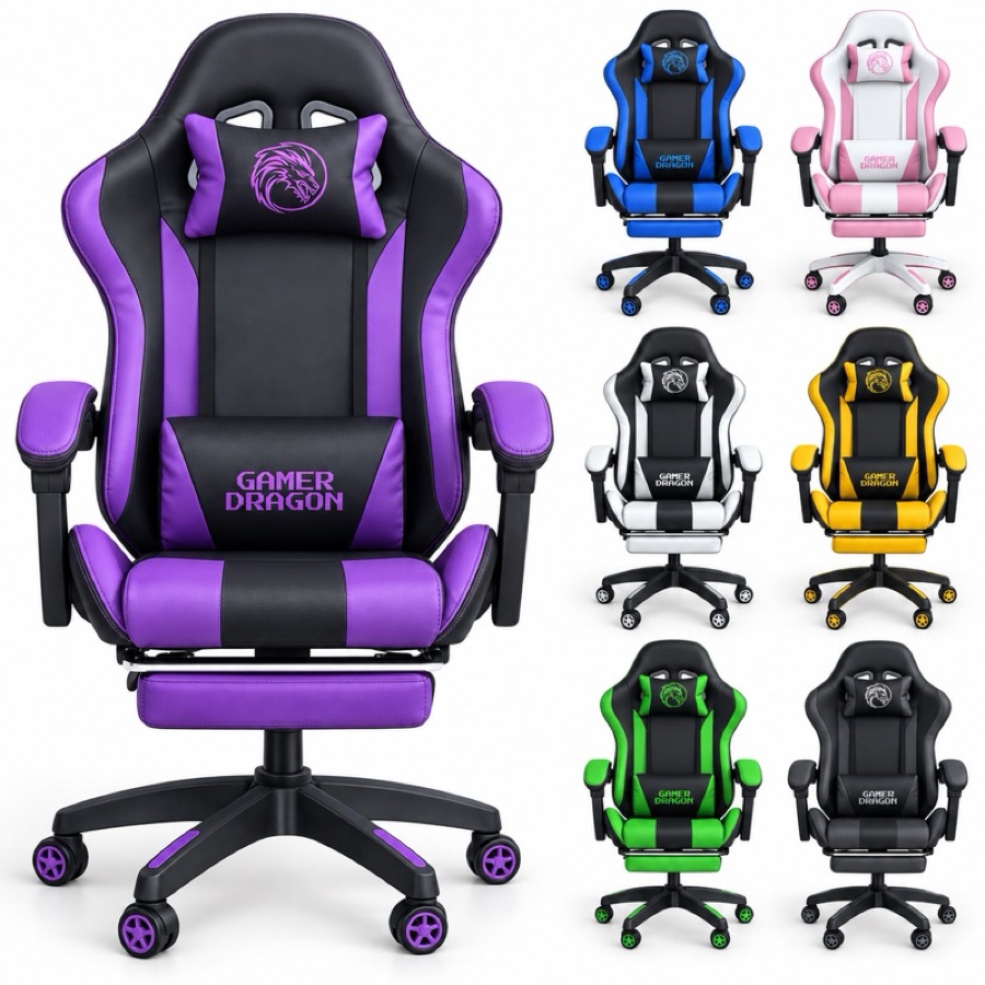 Cadeira Gamer Ergonômica Reclinável Giratória Ajuste Altura Escritório DG-02 Apoio Pés