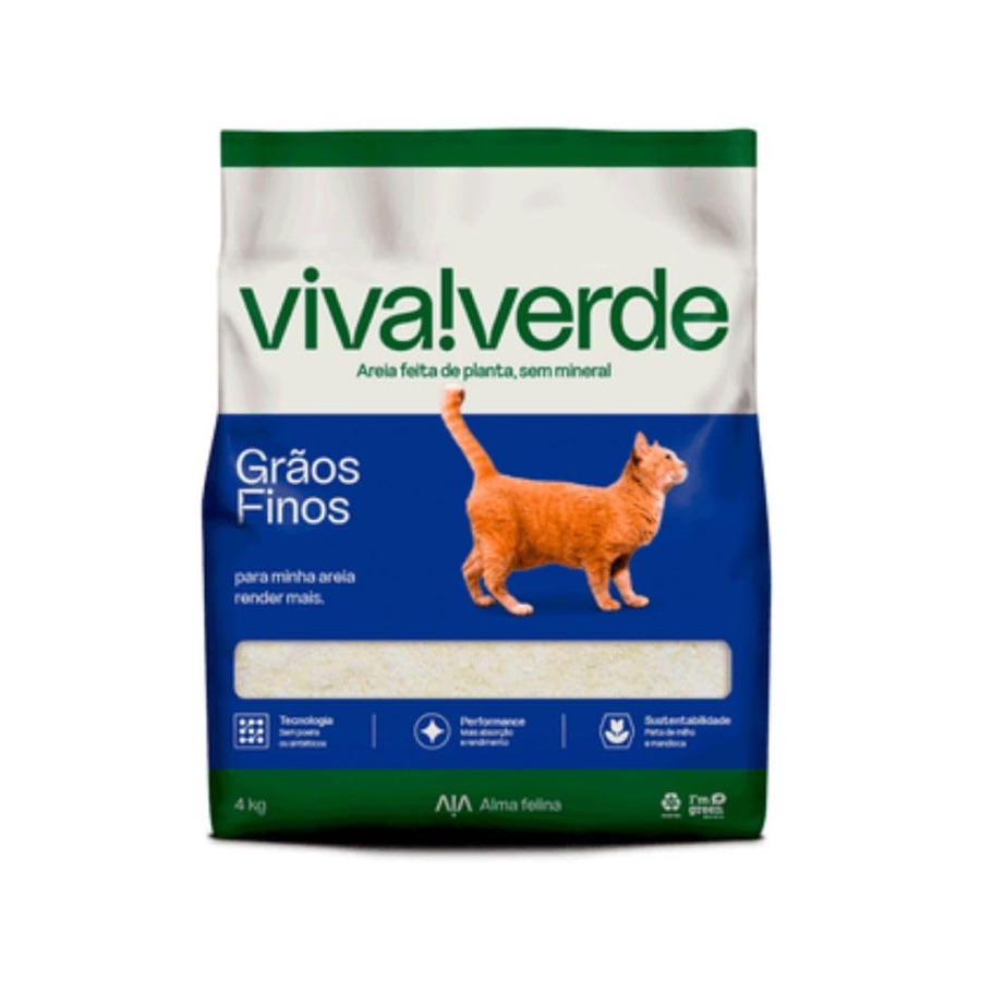 Viva Verde Areia Higiênica Biodegradável para Gatos Grãos Finos 4kg