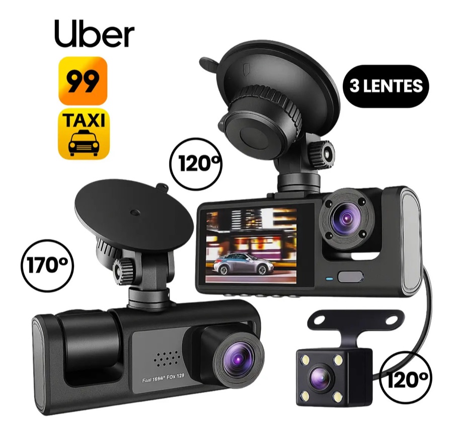 Câmera Wifi Automotiva Veicular Carro Com Hd Noturna 1080p - 3 Lentes - iCarbonX PIX