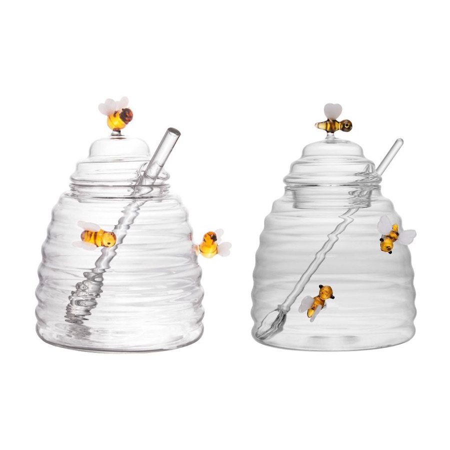 Conjunto de Xícaras Café e Chá, Açucareiro e Meleira de Vidro Borossilicato Lovely Bee 500ml Lyor