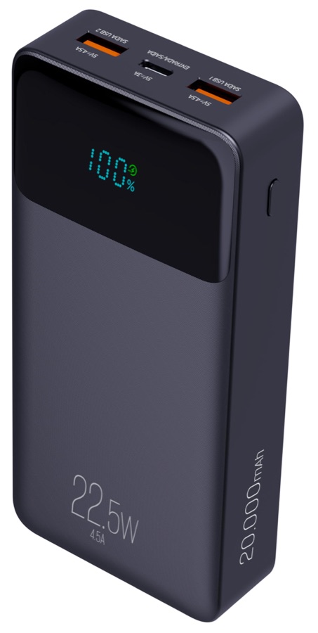 Power Bank Pro 20000mAH, Bateria Portátil Universal, Carga Rápida, Display Indicador, Entradas Micro USB e USB-C, 2 Portas USB-A, Preto, PB2
