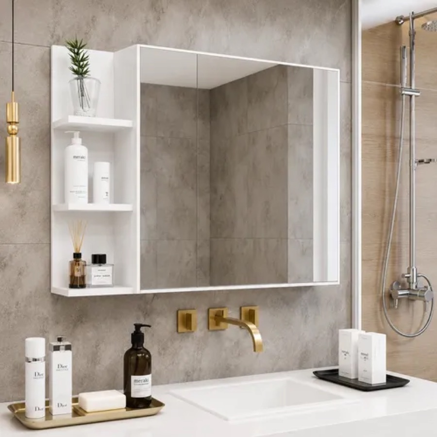 Armário Banheiro Espelharia Parede C/1 Porta Prateleira Luxo Branco