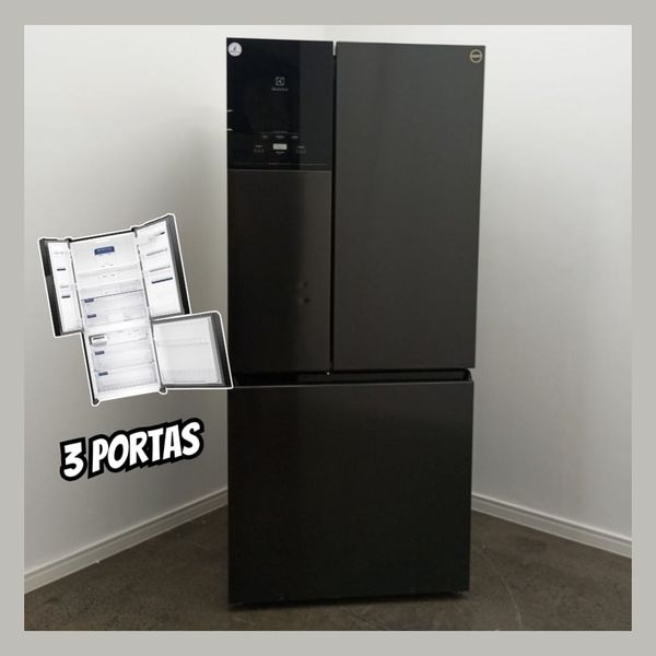 Geladeira Electrolux Frost Free Inverter 480L Efficient AutoSense 3 Portas Black Inox Look (IM7B) 127V