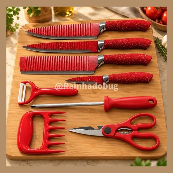 Jogo de Facas de Cozinha 8 Peças Genebra Corte Navalha Antiaderente Premium