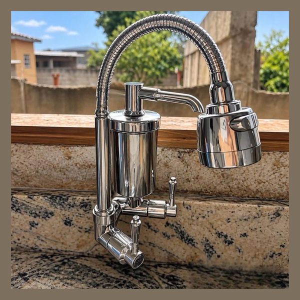 Torneira Cozinha Parede Com Filtro 2 Jatos Modos Prateado Brilhante