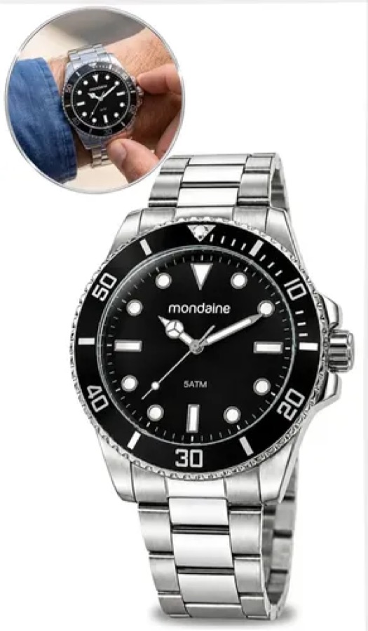 Relógio Prata Masculino Mondiane 32549g0mvne1 Cor da correia Prateado Cor do fundo Preto